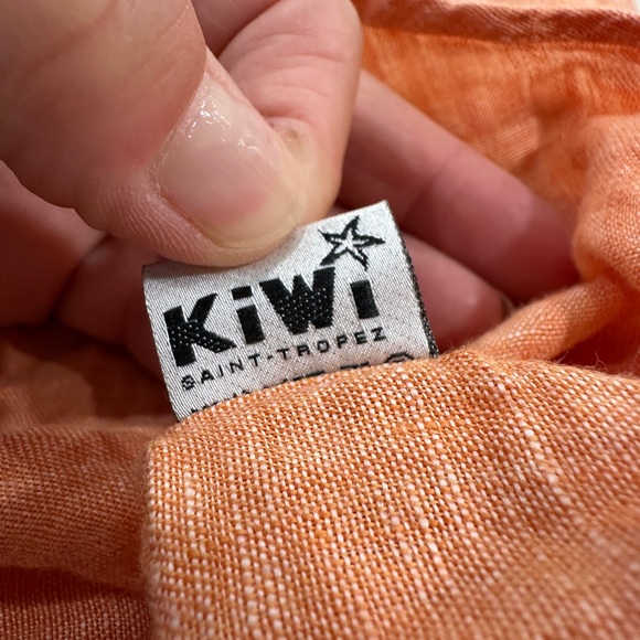 Kiwi Men's 100% Linen Casual Orange Button Down Shirt Size Large St. Barths - Picture 8 of 8